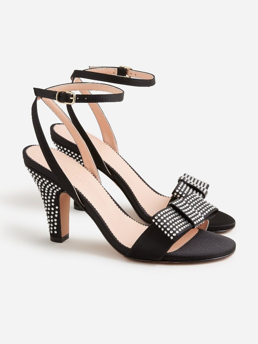 J.Crew Crystal Bow Satin Heels In Black Size 9M
